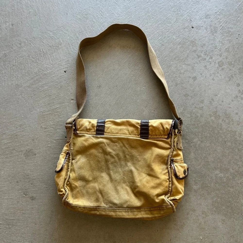 Vintage Y2K Aeropostale Canvas Messenger Bag Tan Brown Leather Shoulder Bag